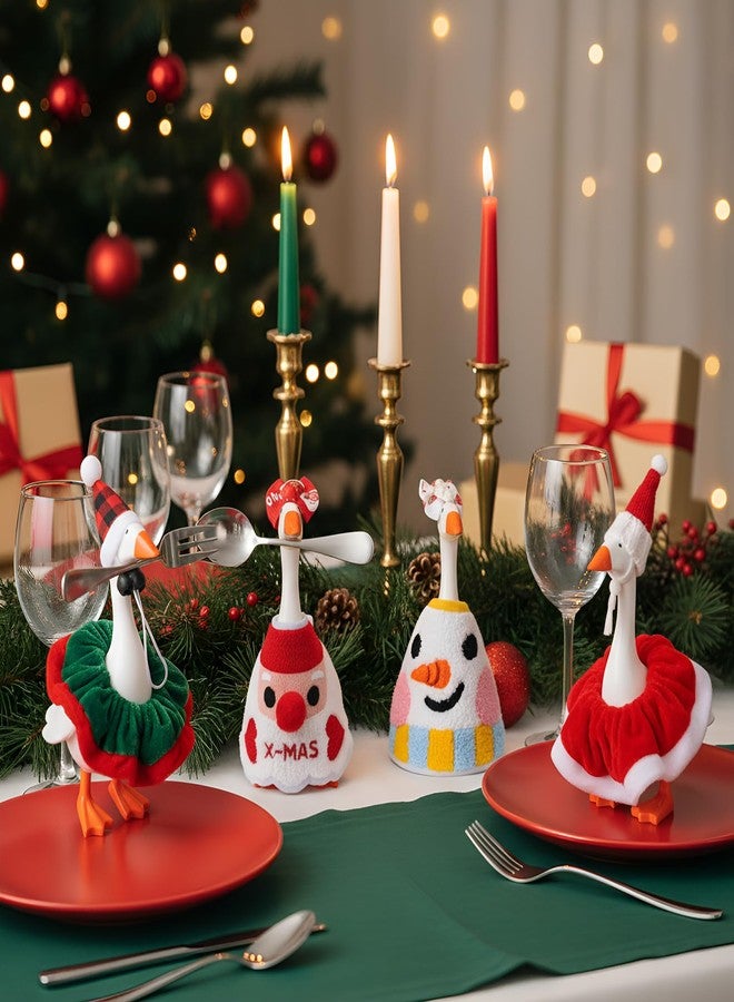 FineCheer 16 Pcs Christmas Mini Desk Goose Outfit Xmas Santa Elf Snowman Costume with Bandana Hats Headwear Bow Ties and Dress Clothes for Xmas Gift Magnetic Duck Toy Table Key Holder Decor - Image 5